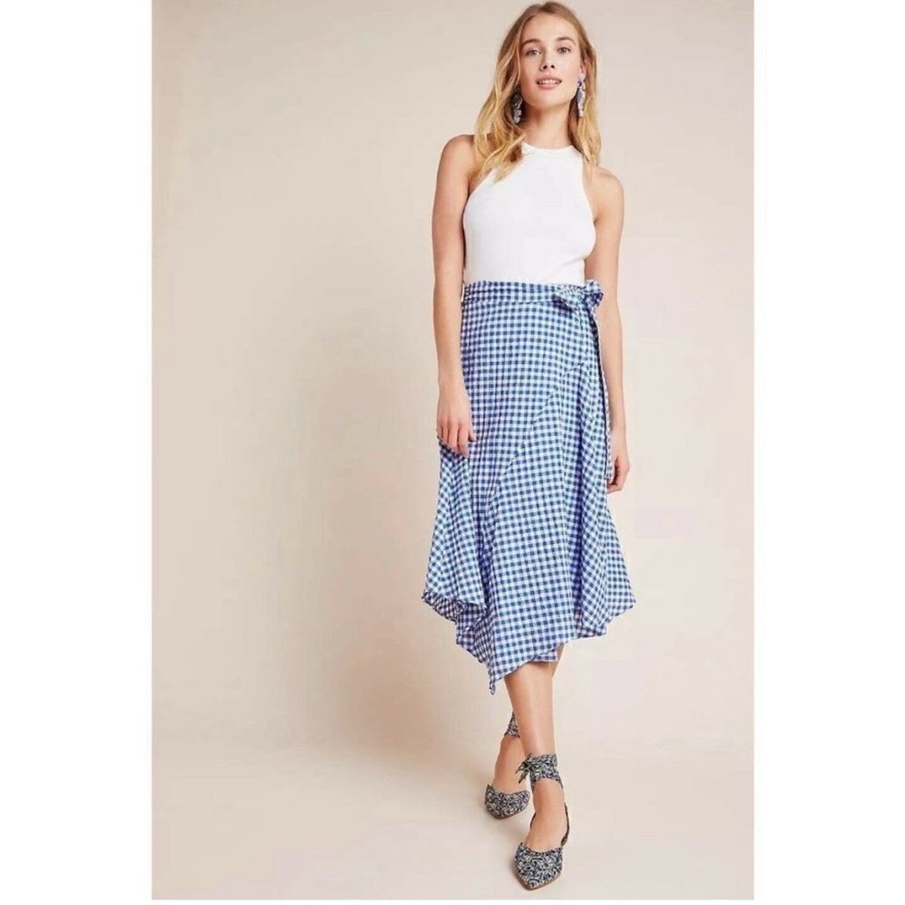 Anthropologie Maeve Blue and White Glenna Gingham Midi Skirt Size 2 NWT - Picture 16 of 16